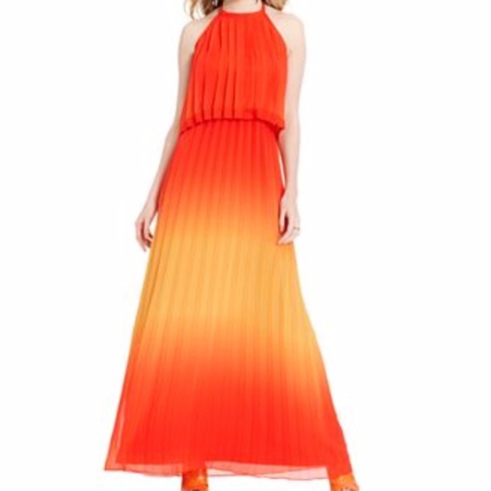 Jessica Simpson Orange Ombré Halter Maxi Dress